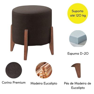 Kit 2 Puff Decorativo Para Sala Redondo Luxo Dallas Corino Marrom