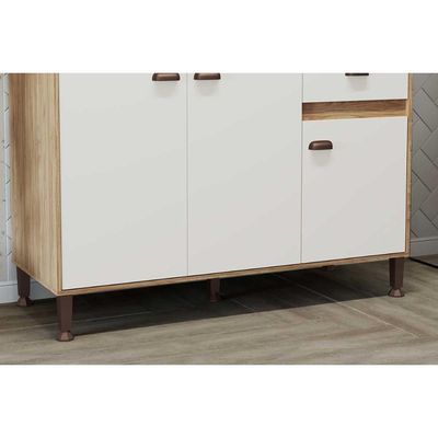 Balcão de Cozinha Modulado Torino c/ 3 Portas e 1 Gaveta s/ Tampo 120cm Mel/Off White - Movelbento