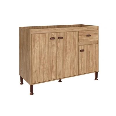 Balcão de Cozinha Modulado Torino c/ 3 Portas e 1 Gaveta s/ Tampo 120cm Mel/Off White - Movelbento