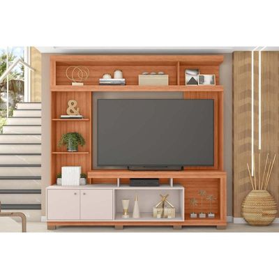 Estante p/ Sala até 70 Pol Formosa c/ Nicho e Pés 210x207cm Freijo/Off White - Caemmun