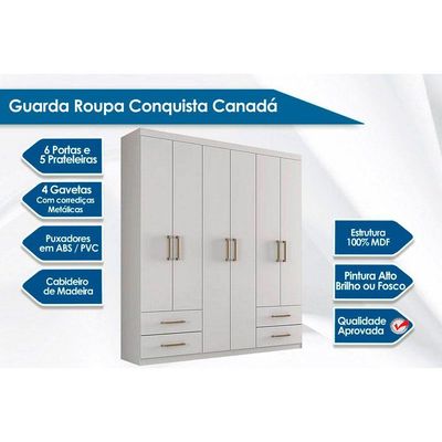 Guarda Roupa Casal 6 Portas e 4 Gavetas c/ Pés Canadá Plus Cinamomo/Off White - Conquista