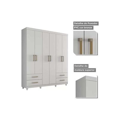 Guarda Roupa Casal 6 Portas e 4 Gavetas c/ Pés Canadá Plus Cinamomo/Off White - Conquista