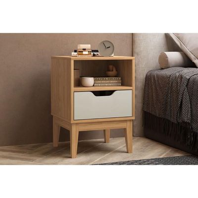 Mesa Cabeceira MB 1095 c/ 1 Gaveta Mel/Off White - Movelbento