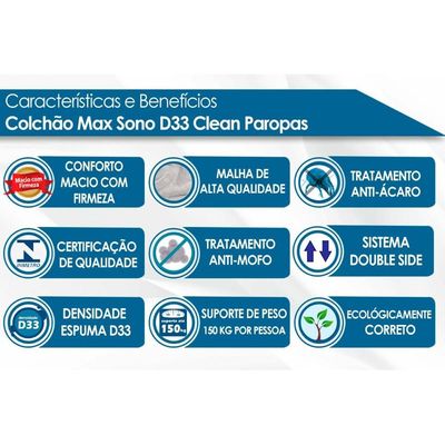 Colchão Solteiro Espuma Compact AG 65 / Max Sono D33 Clean (88x188x18) - Paropas