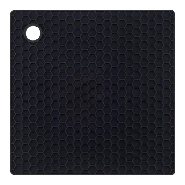 Descanso De Panela Quadrado Silicone Preto 18cm Antiderrapante Resistente ao Calor