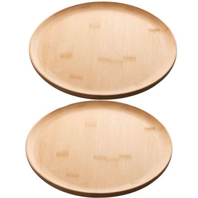 Kit 2 Pratos De Bambu 27cm Lyor Rasos Bandejas Redondas Buffet Servir Mesa Posta