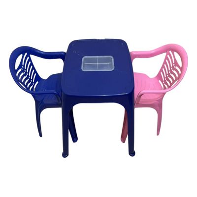Mesa Infantil Azul + 02 Cadeira Infantil Az/ro Plasnorthon