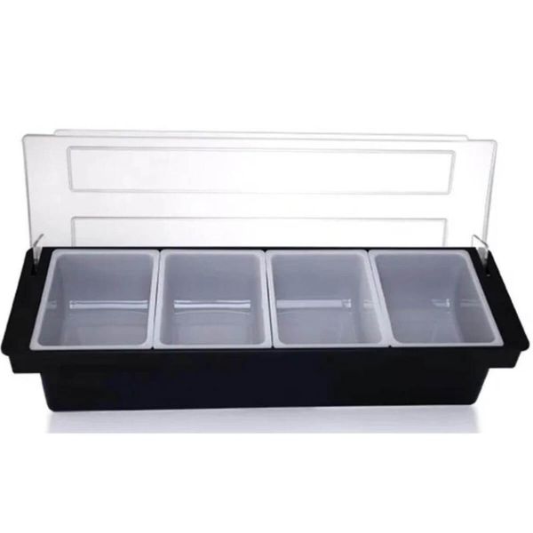Porta Condimentos Profissional 4 Divisórias Weck Cozinha Preto Organizador Barman Frutas