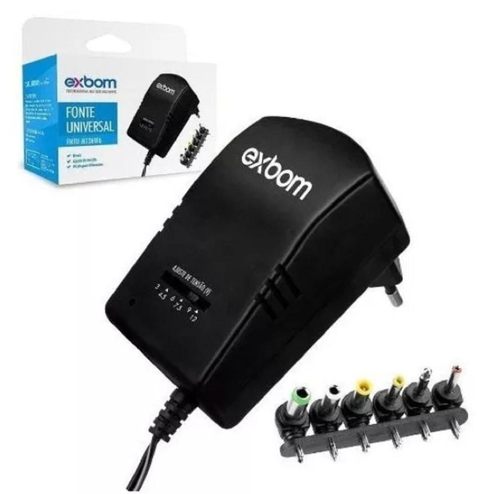 Fonte Universal Regulavel Ac 3v 4.5v 6v 7.5v 9v 12v 3a 6 Plugues 30w