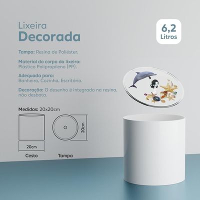 Lixeira Decorada Golfinho E Estrela Do Mar