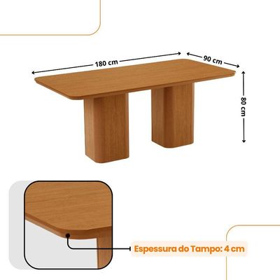 Mesa De Jantar Eloise 180cm Tampo Mdf 6 Cadeiras Lisboa Veludo Creme/naturale