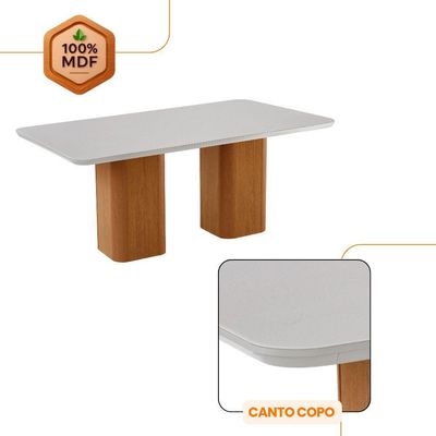 Mesa De Jantar Eloise 180cm Tampo Mdf 6 Cadeiras Moderna Linho Capuccino/nat/off/serig. Off