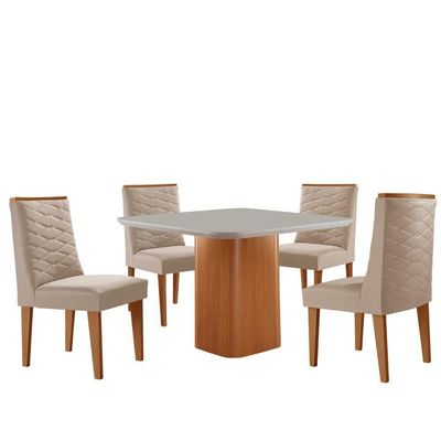 Mesa De Jantar Eloise 90cm Tampo Mdf 4 Cadeiras Moderna Veludo Creme /nat/off/serig. Off