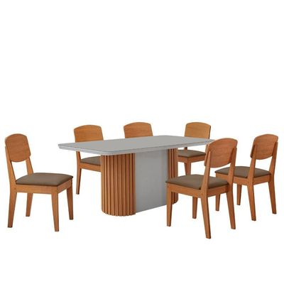 Mesa De Jantar Aspen 180cm Tampo Mdf Vidro 6 Cadeiras Copper Veludo Capuccino/nat/off/serig. Off