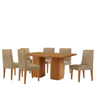 Mesa De Jantar Eloise 180cm Tampo Mdf 6 Cadeiras Lisboa Turim 07/naturale