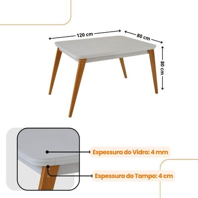 Mesa De Jantar Copper 120cm Tampo Mdf Vidro 4 Cadeiras Tork/off/naturale/serig. Off