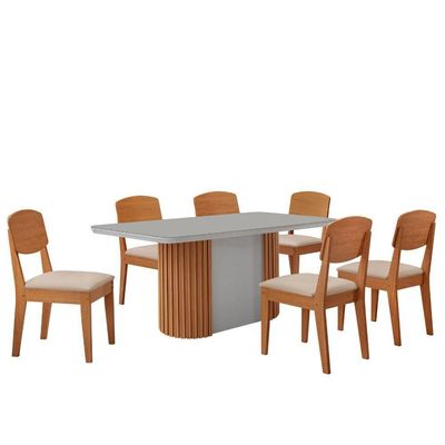 Mesa De Jantar Aspen 180cm Tampo Mdf Vidro 6 Cadeiras Copper Veludo Creme /nat/off/serig. Off