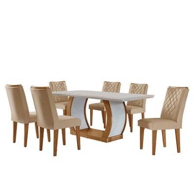 Sala De Jantar Milena Tampo Mdf Vidro 6 Cadeiras Rufato Turim 07/imbuia/off/serig Off