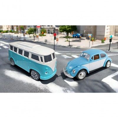 Kit Carrinho De Controle Remoto Fusca E Perua Clássicos Azul