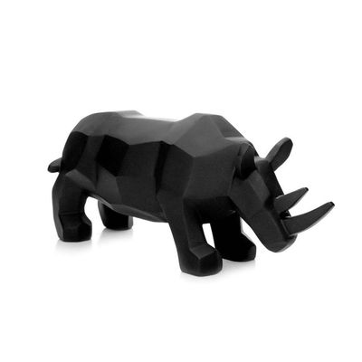 Escultura Rinoceronte Em Resina Preto Mate 15,5x31cm