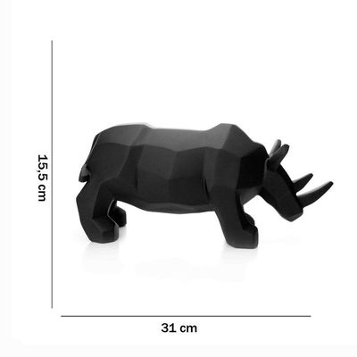 Escultura Rinoceronte Em Resina Preto Mate 15,5x31cm