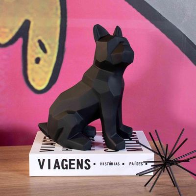 Escultura Cachorro Em Resina Preto 26x20cm