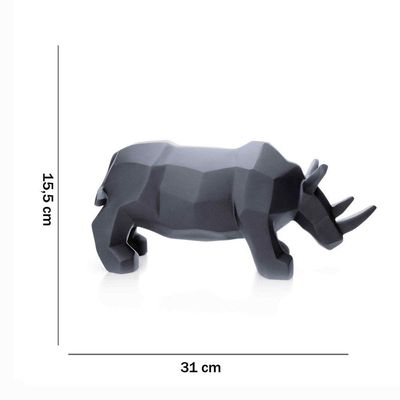 Escultura Rinoceronte Em Resina Cinza 15,5x31cm