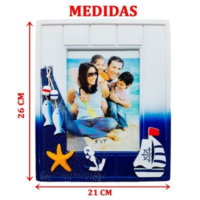 Porta Retrato Náutico Retangular Marítimo Em Madeira 5x7