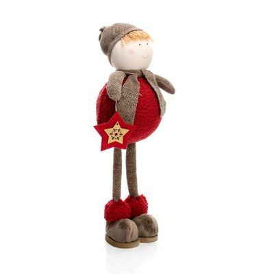 Boneco de Natal Menino Em Pé Vermelho e Marrom 40cm