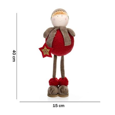 Boneco de Natal Menino Em Pé Vermelho e Marrom 40cm