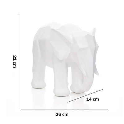 Escultura Elefante Em Poliresina Branco 21x26cm