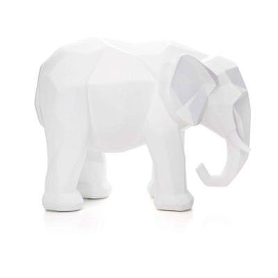 Escultura Elefante Em Poliresina Branco 21x26cm