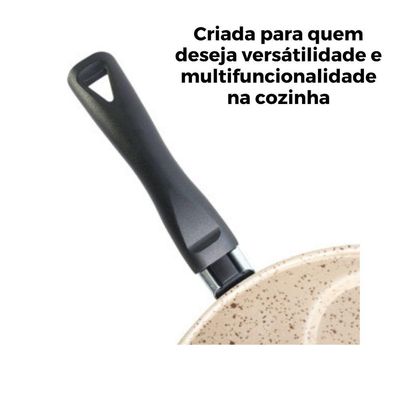 Frigideira Multifuncional Com Divisórias Antiaderente E Design Bege Stone 4 Em 1 Premium