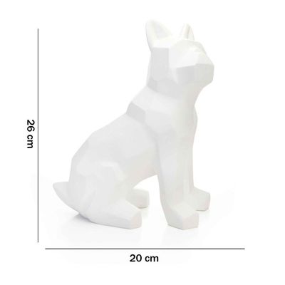 Escultura Cachorro Em Resina Branco Mate 26cm