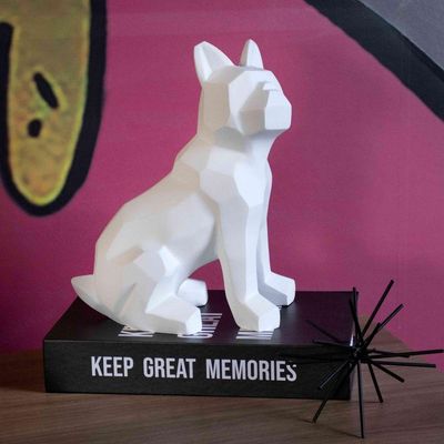 Escultura Cachorro Em Resina Branco Mate 26cm