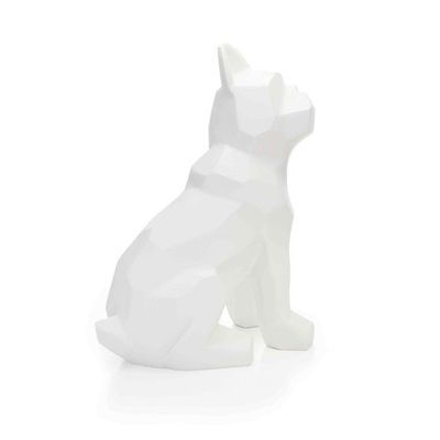 Escultura Cachorro Em Resina Branco Mate 26cm