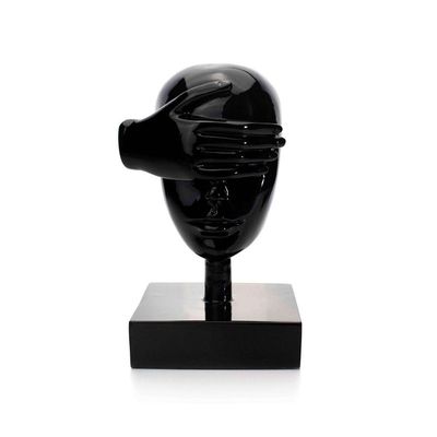 Escultura Decorativa Rosto Cego Em Cerâmica Preto 25x15 Cm