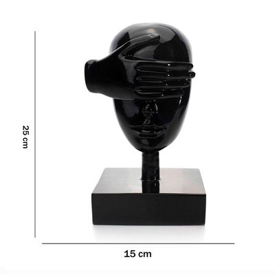 Escultura Decorativa Rosto Cego Em Cerâmica Preto 25x15 Cm