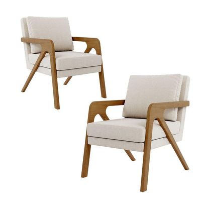Kit 2 Poltrona Decorativa Moderna Para Sala Escritório Siena Bouclé Bege