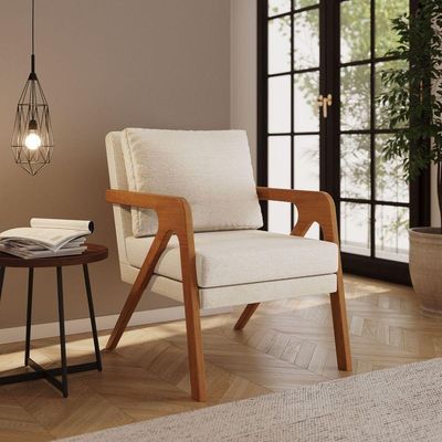 Poltrona Decorativa Sala De Estar Escritório Recepção Mona Linho Bege