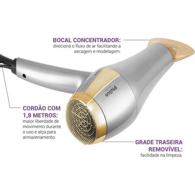 Secador de Cabelos Philco Íons Tourmaline 2100W PSC2600 220V