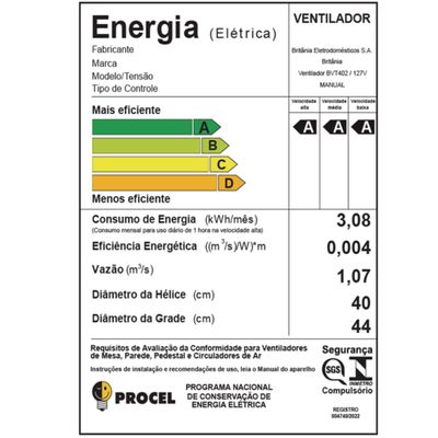 Ventilador Britânia Tecnologia Maxx Force 150W BVT402 127V