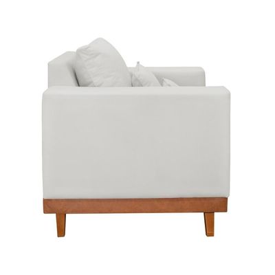 Kit 2 Poltronas Living + Sofá 3 Lugares Base Madeira Linho Bege