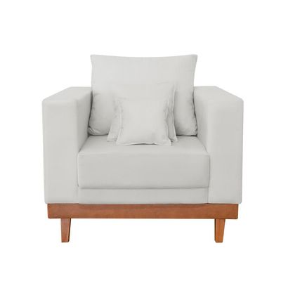 Kit 2 Poltronas Living + Sofá 3 Lugares Base Madeira Linho Bege