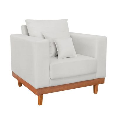 Kit 2 Poltronas Living + Sofá 3 Lugares Base Madeira Linho Bege