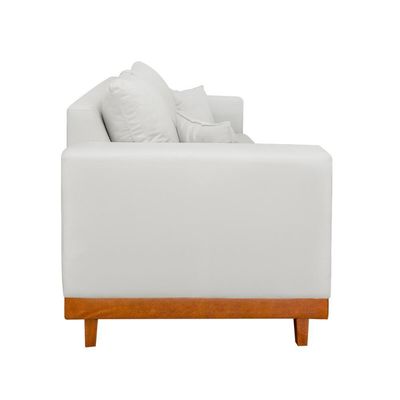 Kit 2 Poltronas Living + Sofá 3 Lugares Base Madeira Linho Bege