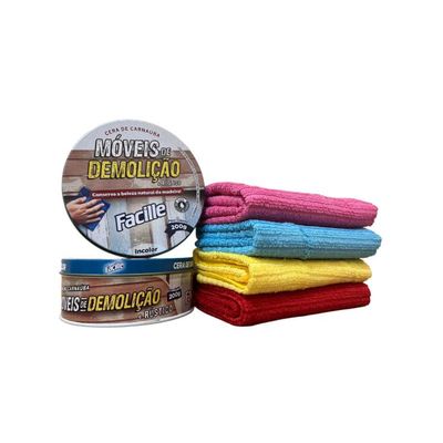 02 Cera Carnauba Lustra Moveis 200g Escura 04 Panos Micro