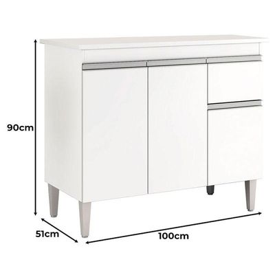 Balcão De Cozinha Tatiane Com Tampo 100cm Branco Brilho - Ajl