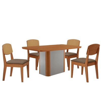 Mesa De Jantar Isadora 120cm Tampo Mdf Laminado Veludo Capuccino/naturale/off White