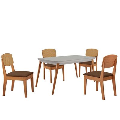 Mesa De Jantar Copper 120cm Tampo Mdf Vidro 4 Cadeiras Veludo Marrom/nat/off/serig. Off
